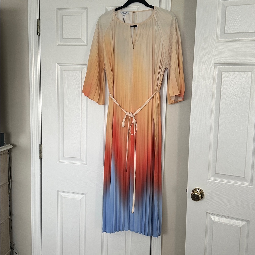 Misook Gradient Midi Dress - Orange, Red, Blue